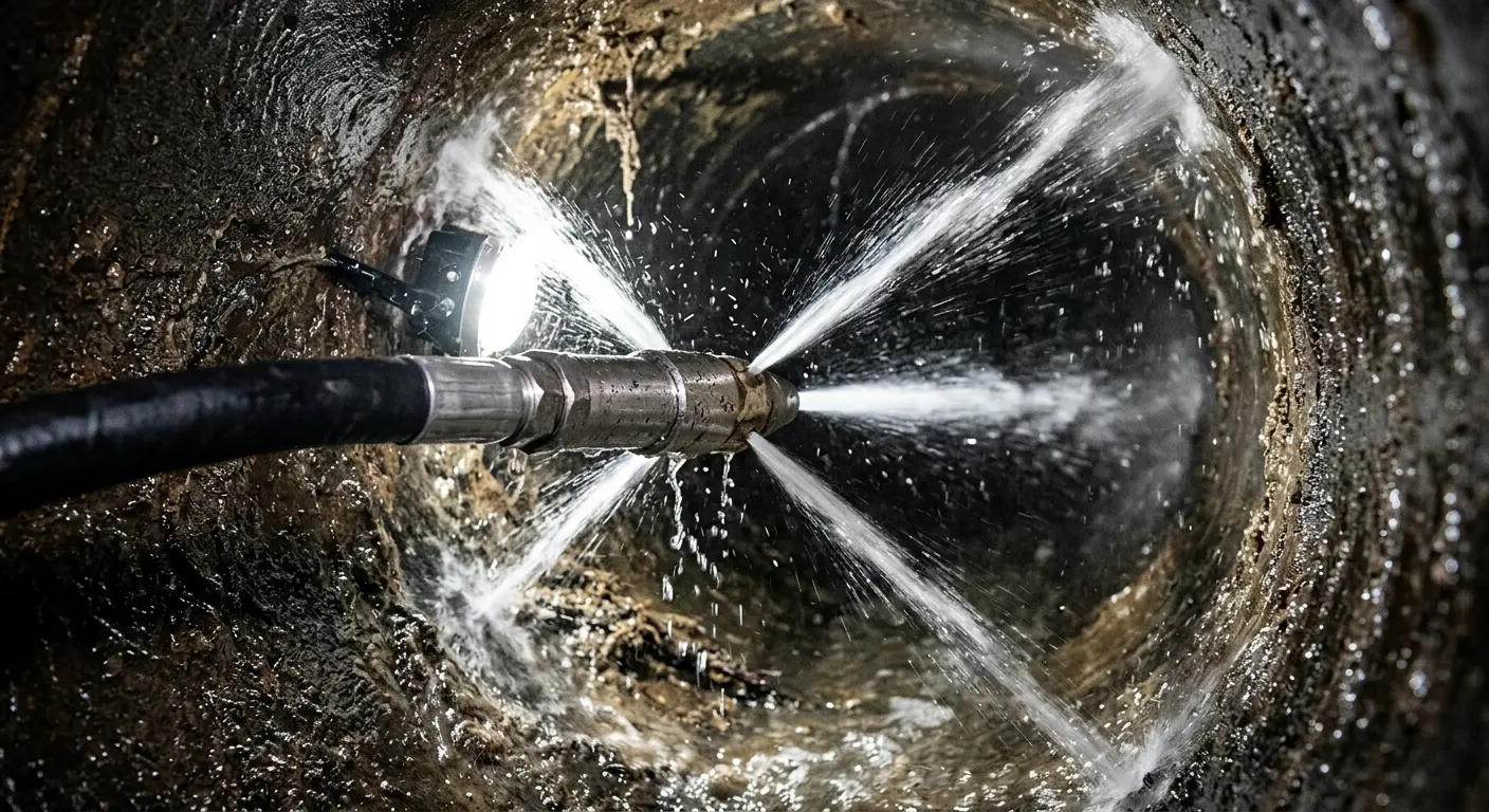 High-pressure hydro jetting nozzle cleaning sewer pipe for Storm Drain Cleaning in Cresskill